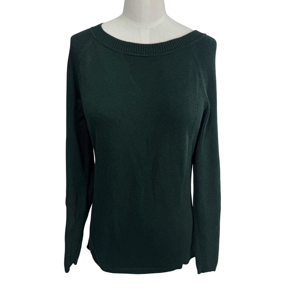 Relativity Large Green Sweater Women's Ribbed Knit Long Sleeve‎ Cotton